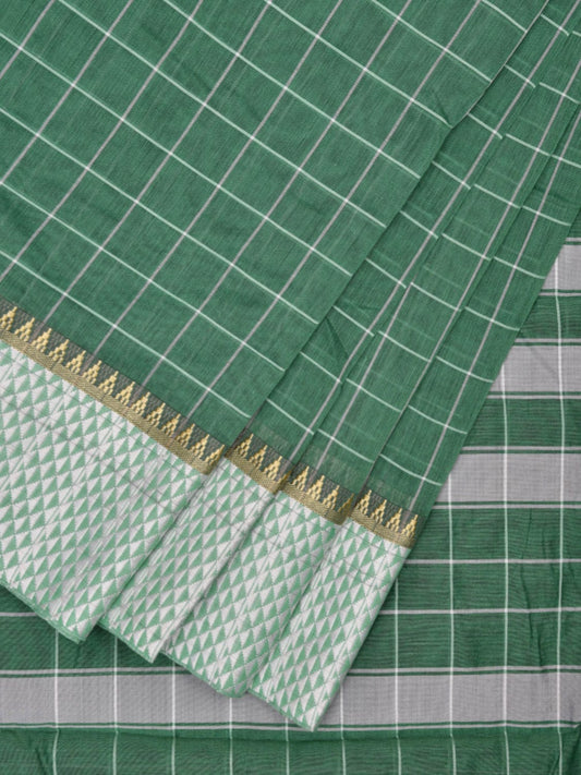 Green Bamboo Cotton Saree with Big Checks Design No Blouse bc0595