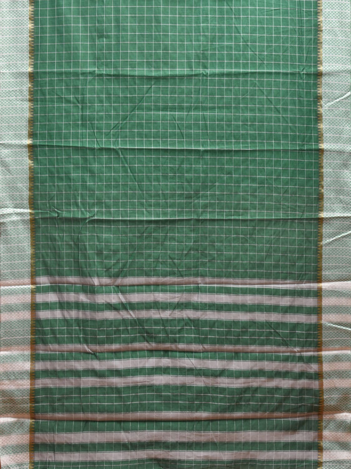 Green Bamboo Cotton Saree with Big Checks Design No Blouse bc0595