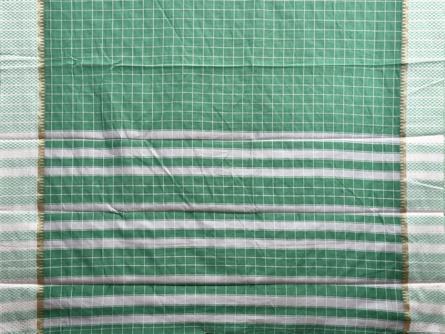 Green Bamboo Cotton Saree with Big Checks Design No Blouse bc0595