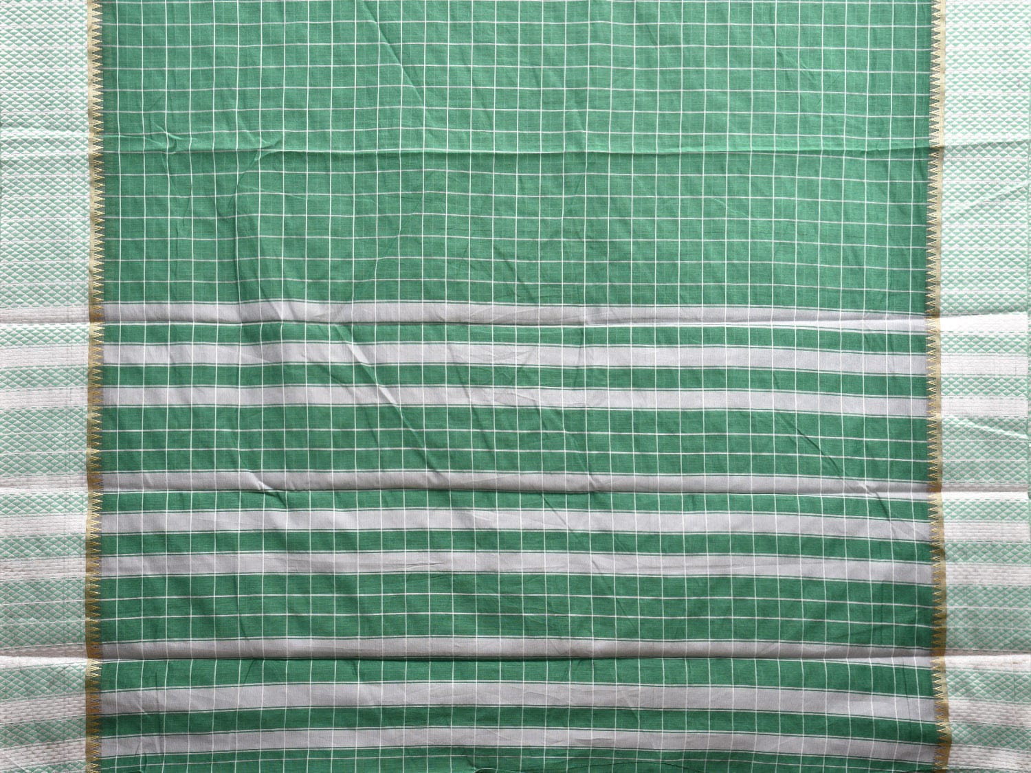 Green Bamboo Cotton Saree with Big Checks Design No Blouse bc0595