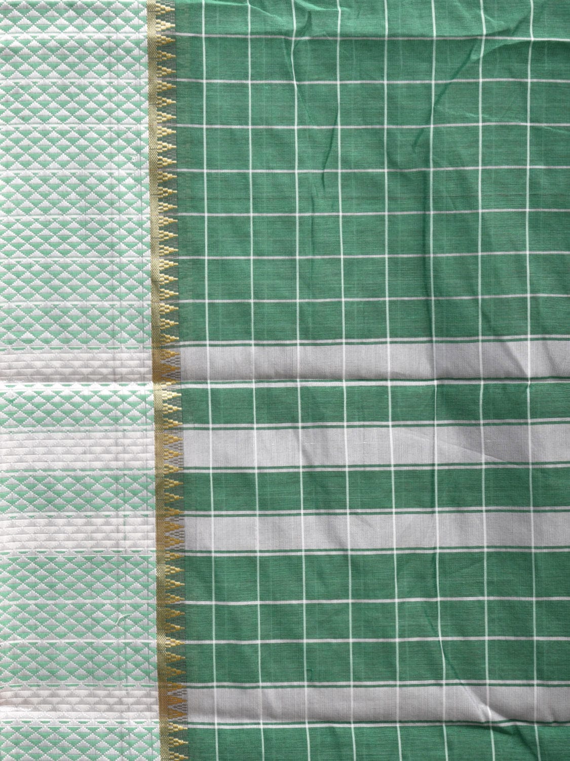 Green Bamboo Cotton Saree with Big Checks Design No Blouse bc0595