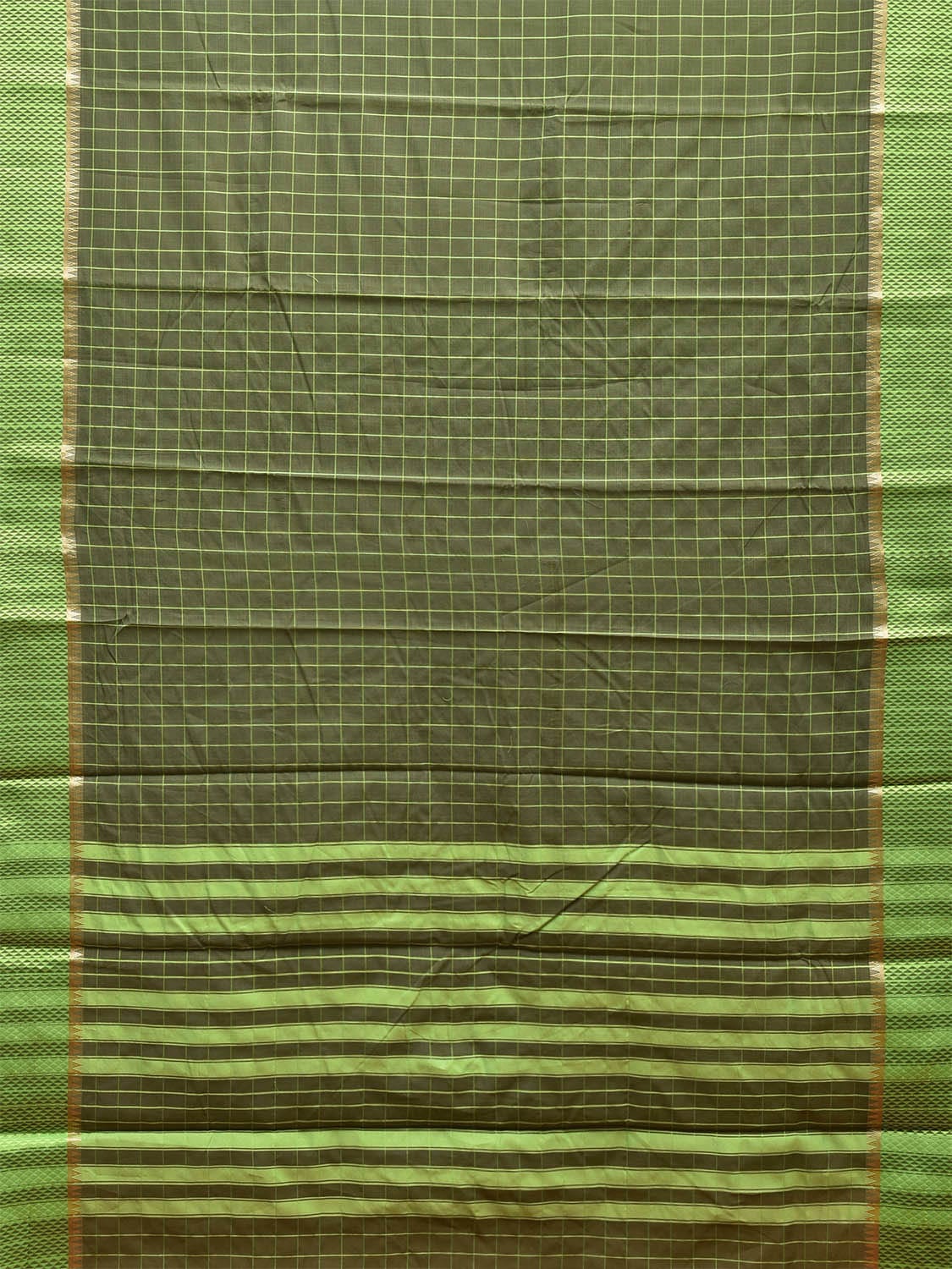 Green Bamboo Cotton Saree with Big Checks Design No Blouse bc0616