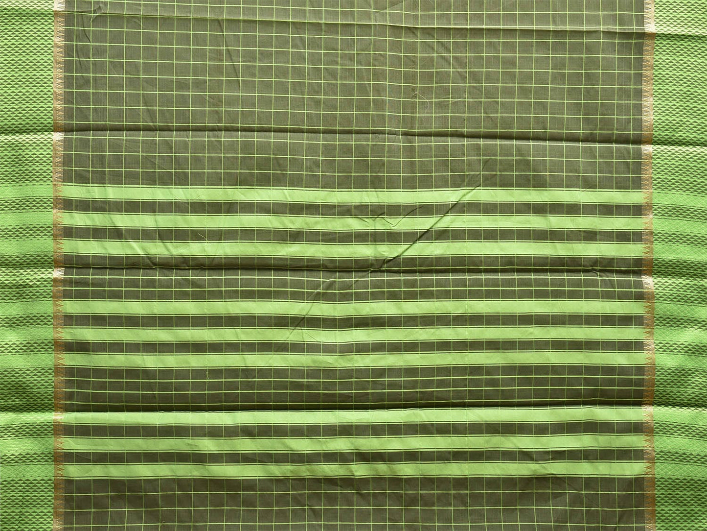 Green Bamboo Cotton Saree with Big Checks Design No Blouse bc0616