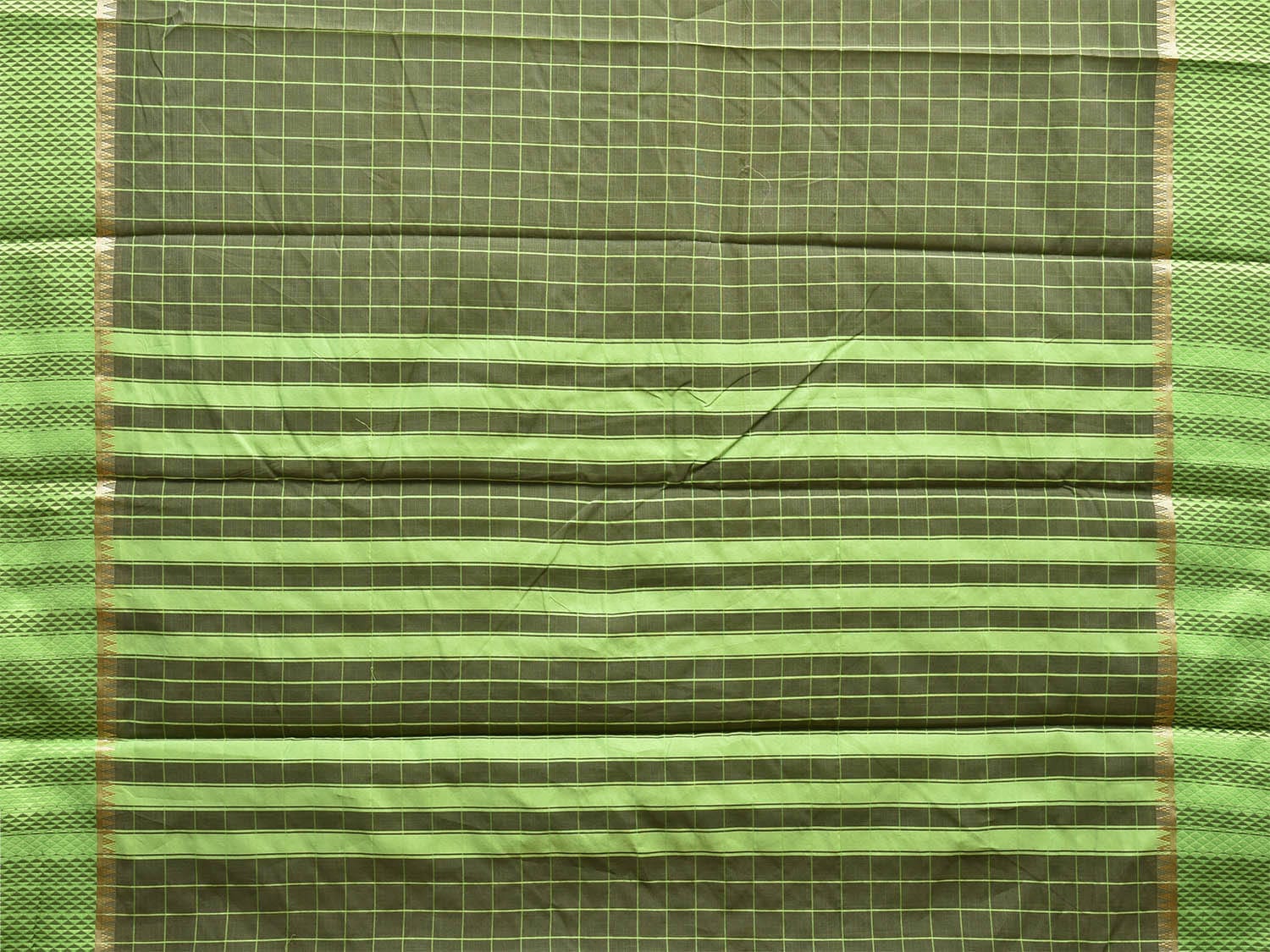 Green Bamboo Cotton Saree with Big Checks Design No Blouse bc0616