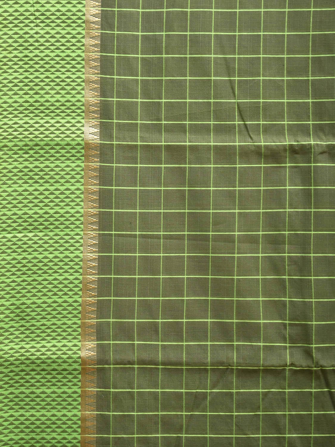 Green Bamboo Cotton Saree with Big Checks Design No Blouse bc0616