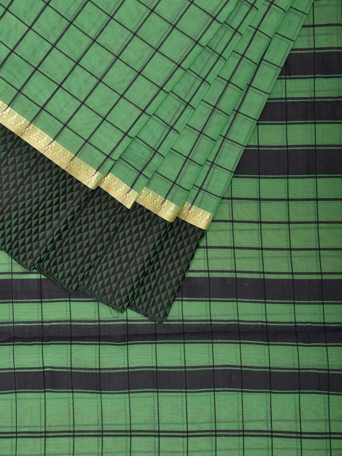 Green Bamboo Cotton Saree with Big Checks Design No Blouse bc0768
