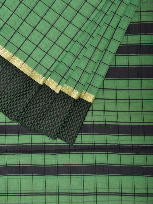 Green Bamboo Cotton Saree with Big Checks Design No Blouse bc0768
