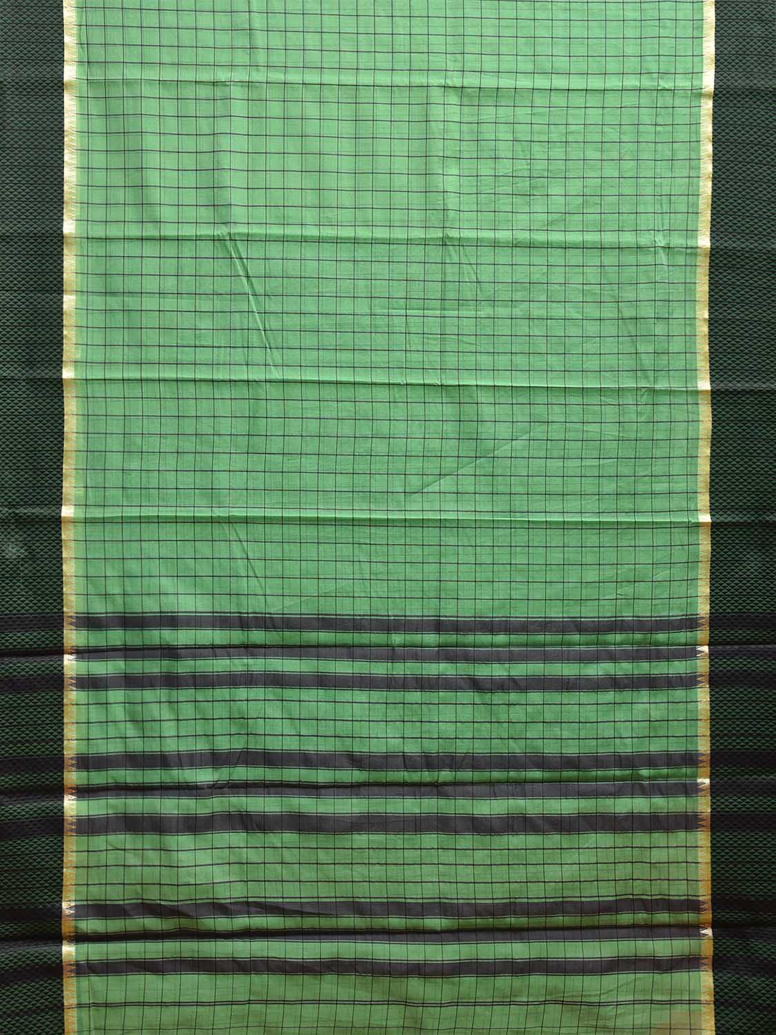 Green Bamboo Cotton Saree with Big Checks Design No Blouse bc0768