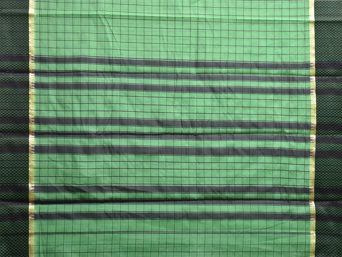 Green Bamboo Cotton Saree with Big Checks Design No Blouse bc0768
