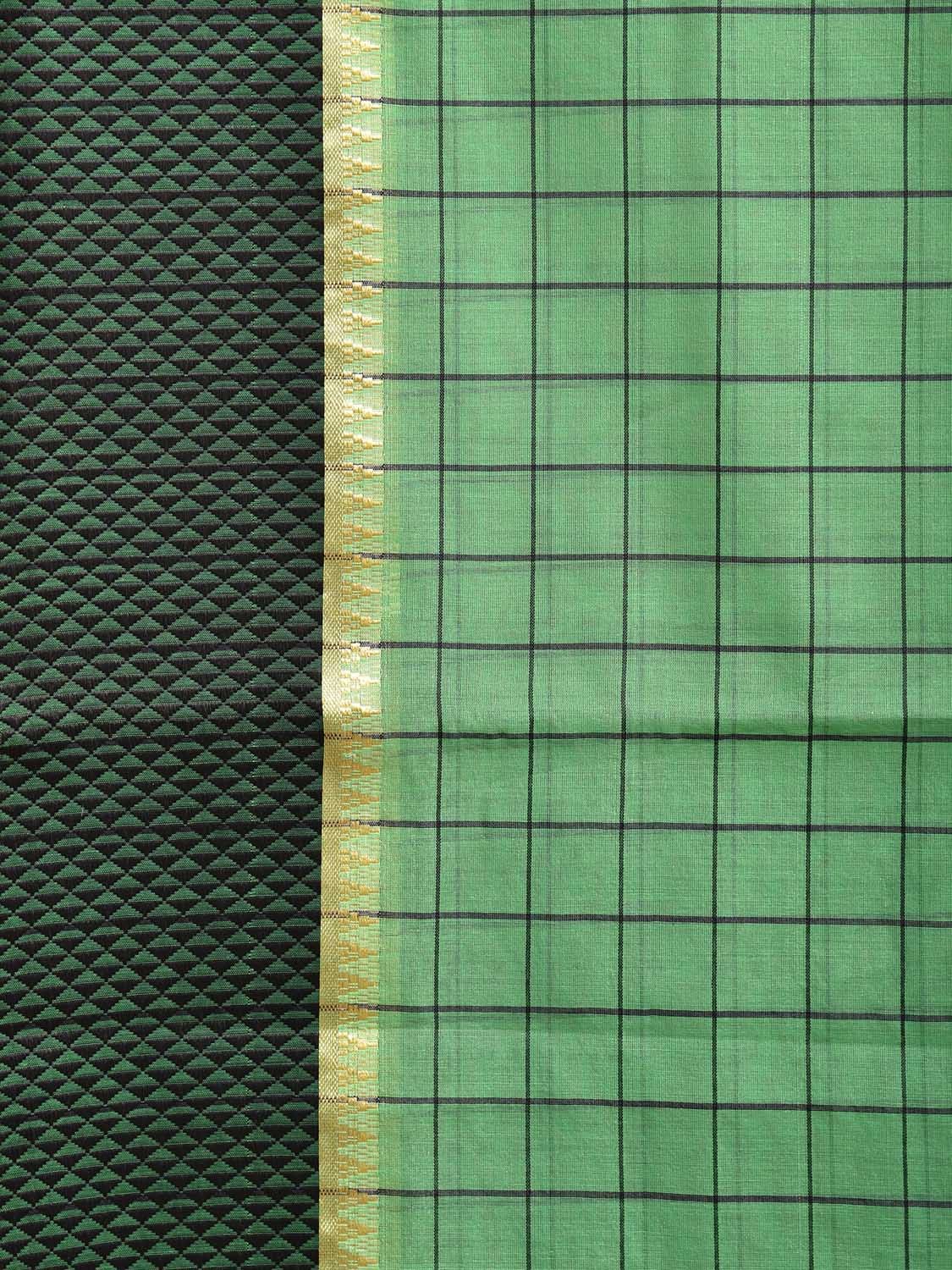 Green Bamboo Cotton Saree with Big Checks Design No Blouse bc0768
