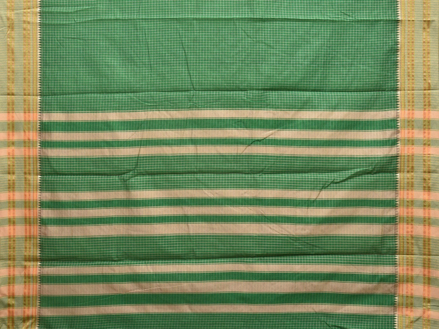 Green Bamboo Cotton Saree with Checks Design No Blouse bc0296