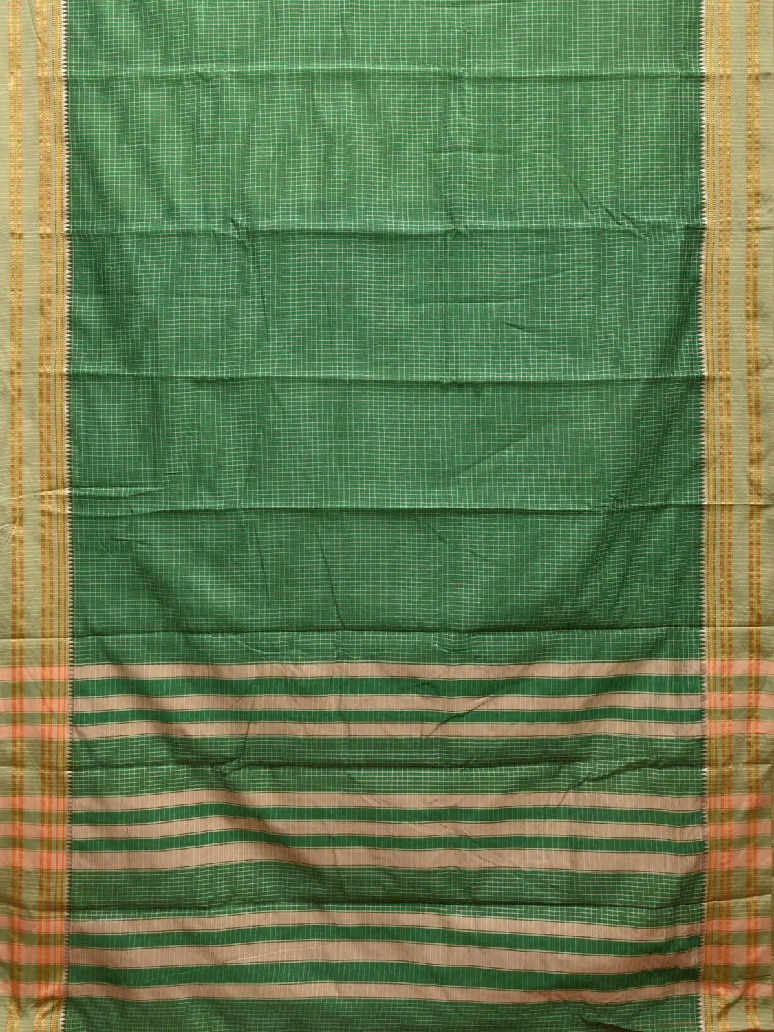 Green Bamboo Cotton Saree with Checks Design No Blouse bc0296
