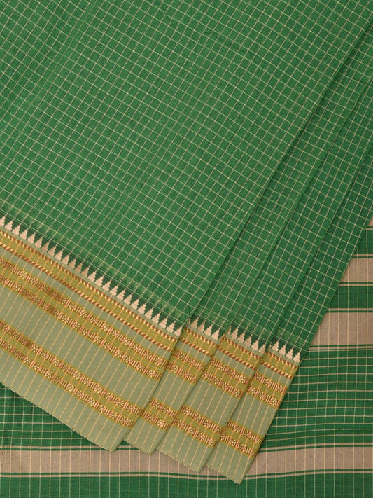 Green Bamboo Cotton Saree with Checks Design No Blouse bc0296