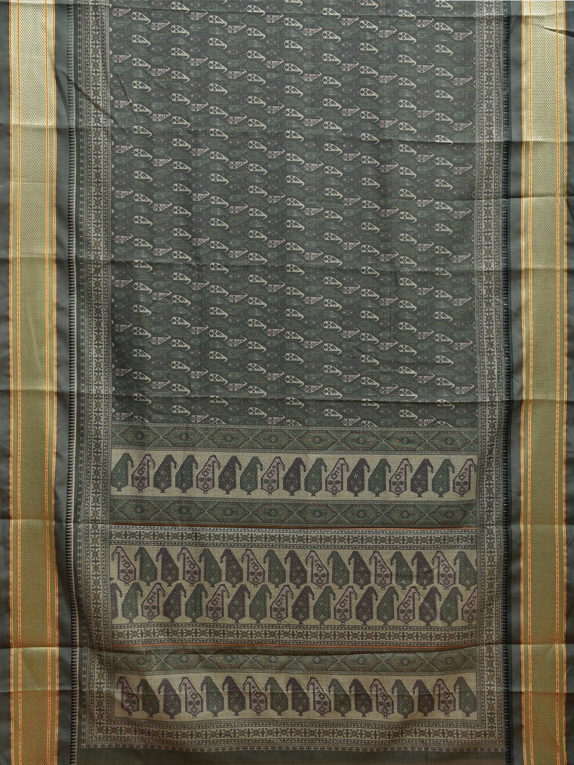 Green Bamboo Cotton Saree with DIgital Print Design bc0661