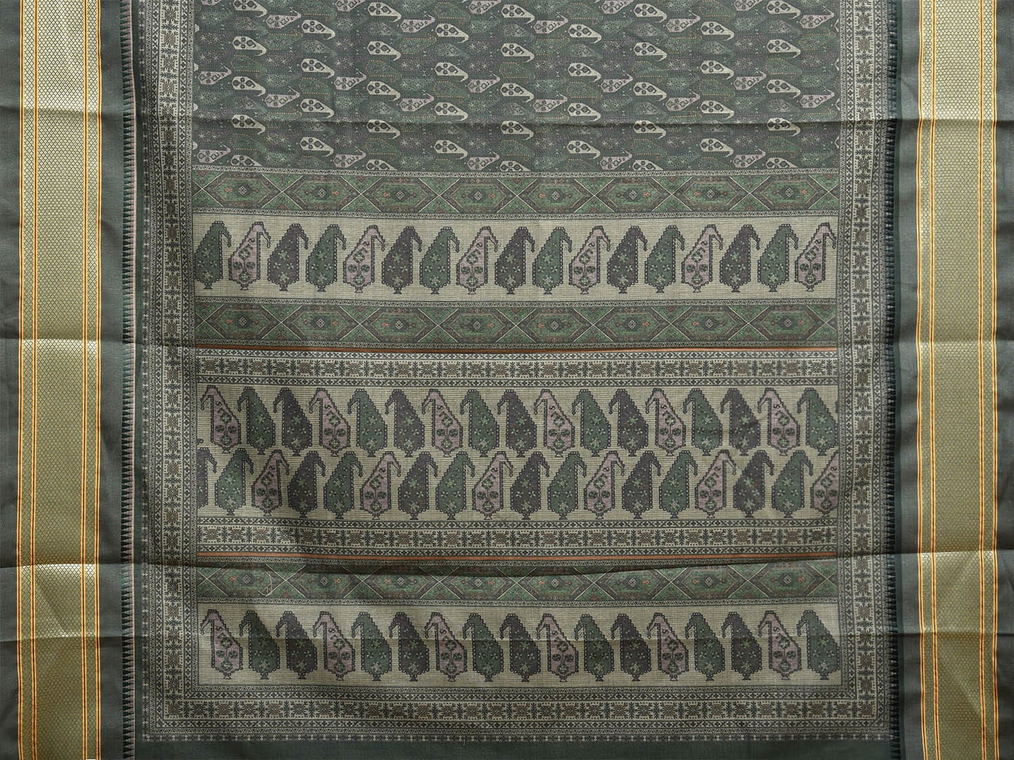 Green Bamboo Cotton Saree with DIgital Print Design bc0661