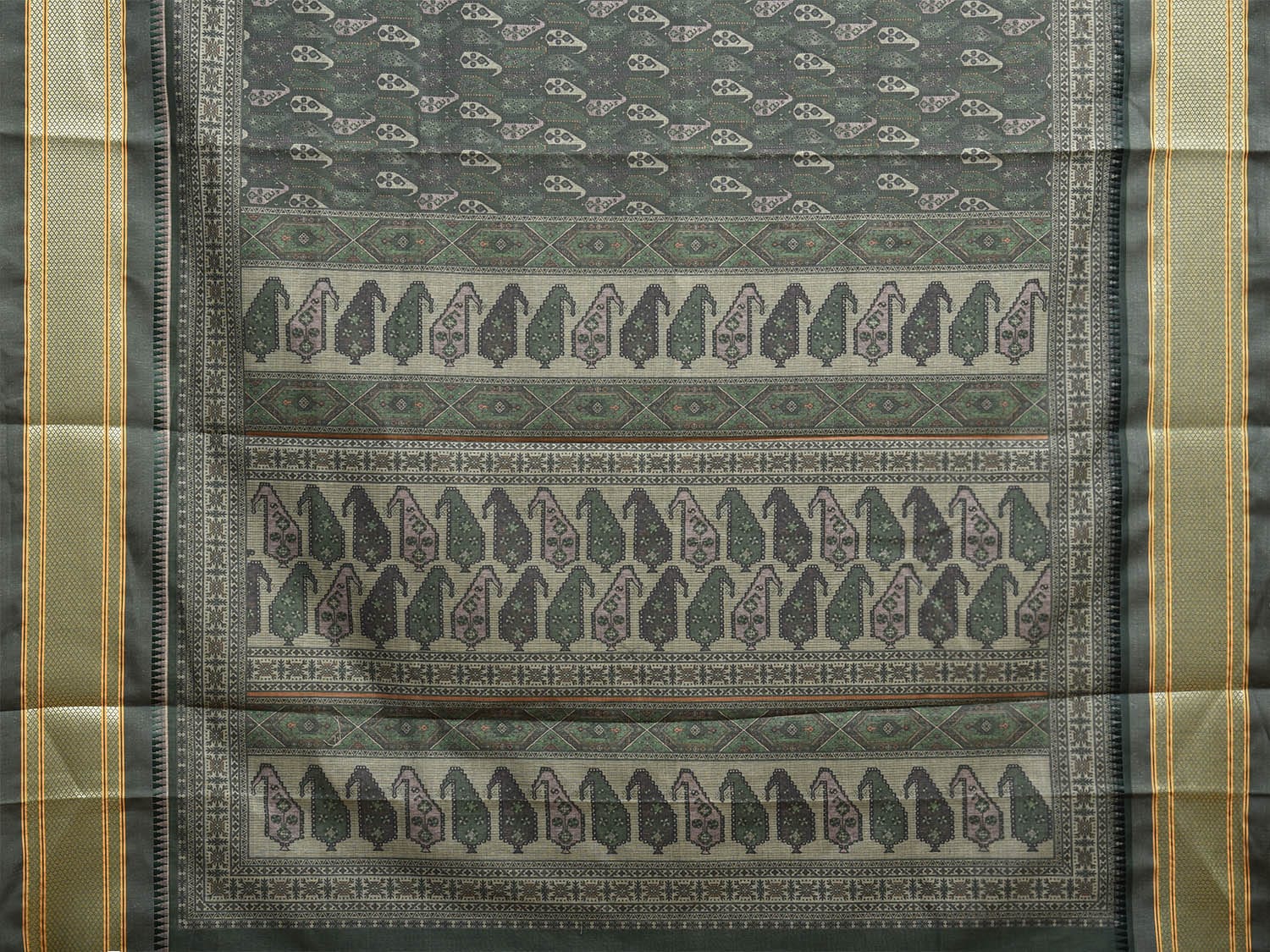 Green Bamboo Cotton Saree with DIgital Print Design bc0661