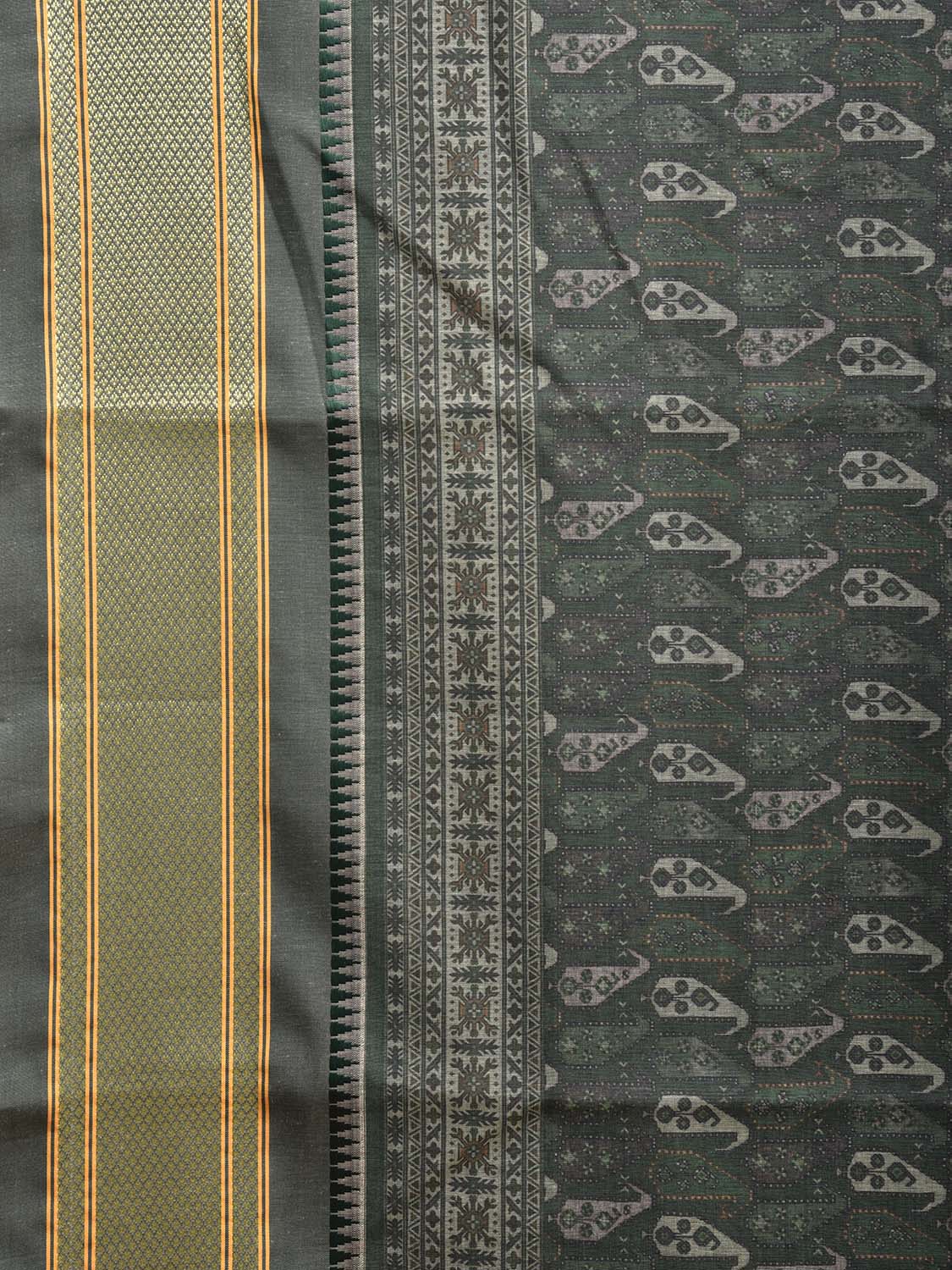 Green Bamboo Cotton Saree with DIgital Print Design bc0661
