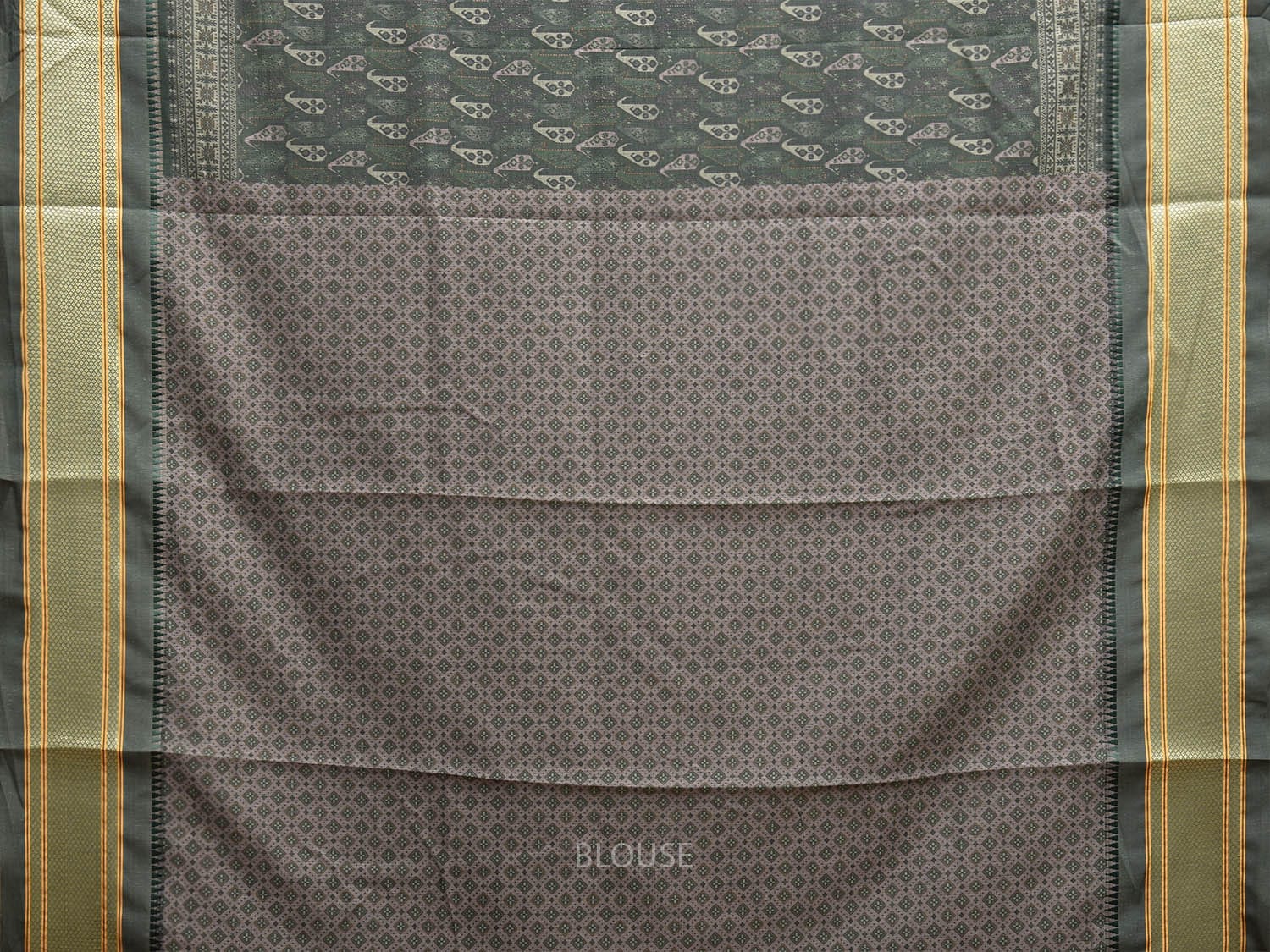 Green Bamboo Cotton Saree with DIgital Print Design bc0661