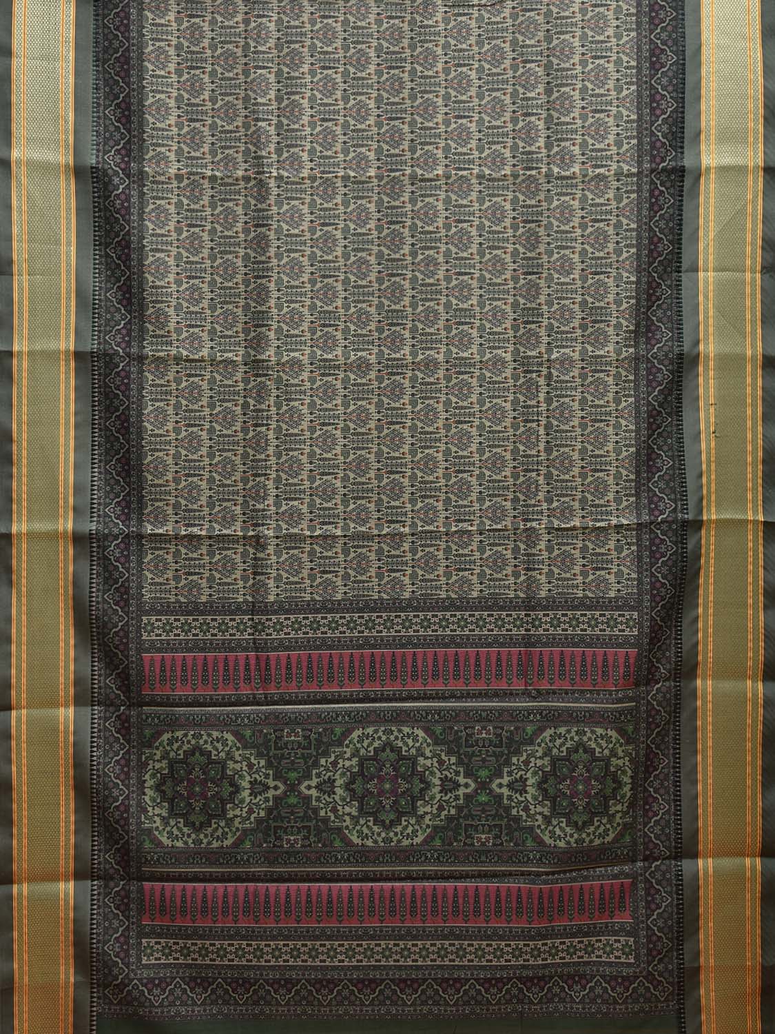 Green Bamboo Cotton Saree with Digital Print Design bc0759