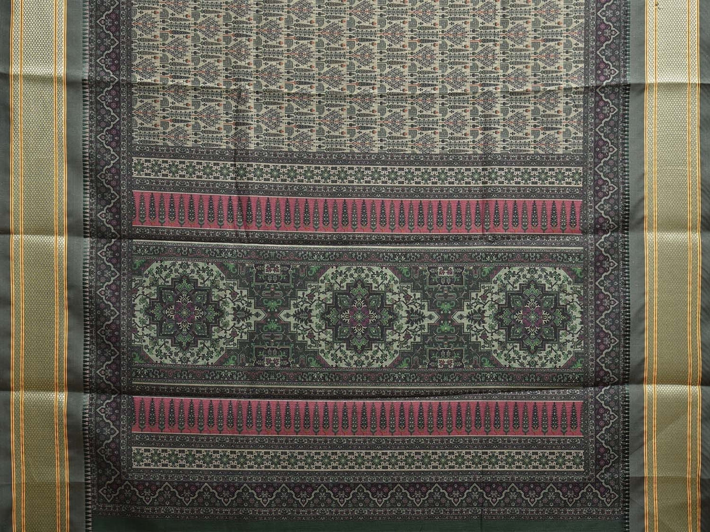 Green Bamboo Cotton Saree with Digital Print Design bc0759