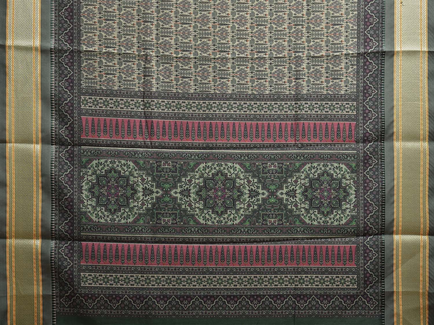 Green Bamboo Cotton Saree with Digital Print Design bc0759