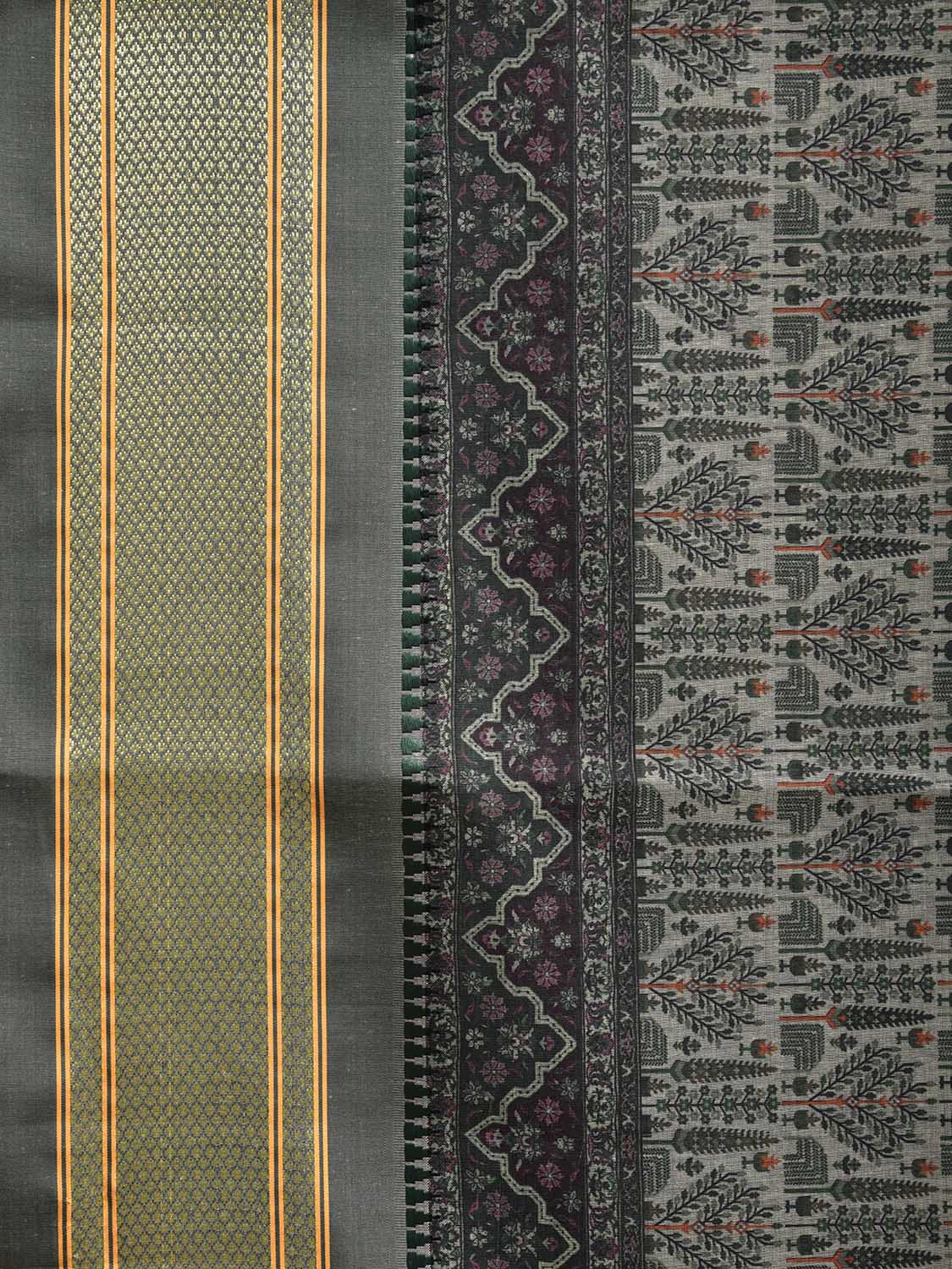 Green Bamboo Cotton Saree with Digital Print Design bc0759