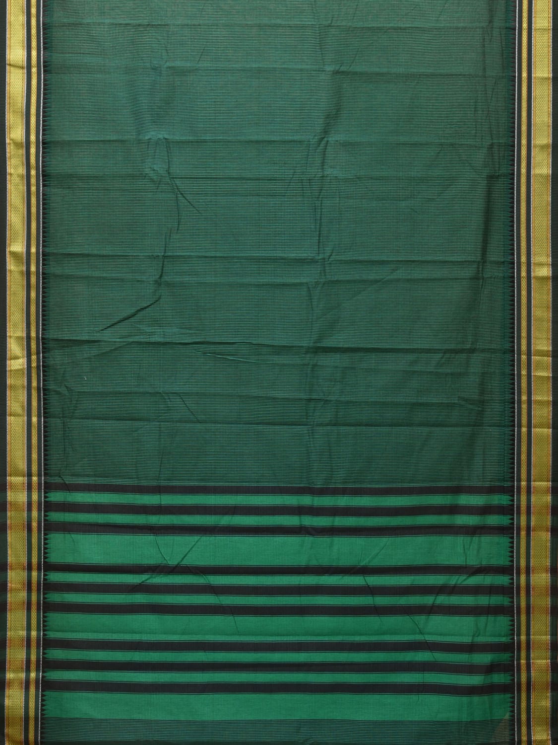 Green Bamboo Cotton Saree with Small Checks Design bc0116