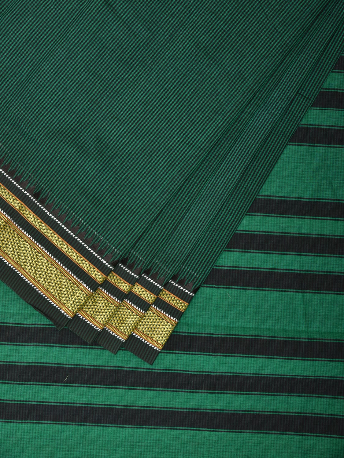 Green Bamboo Cotton Saree with Small Checks Design bc0116