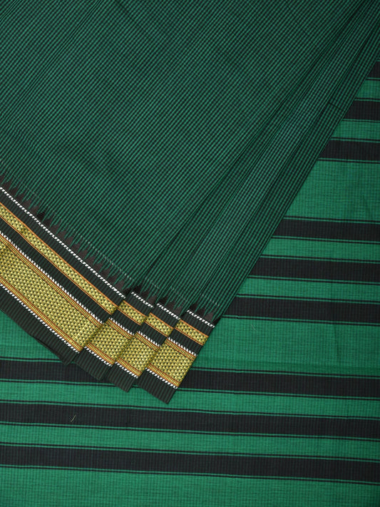 Green Bamboo Cotton Saree with Small Checks Design bc0116
