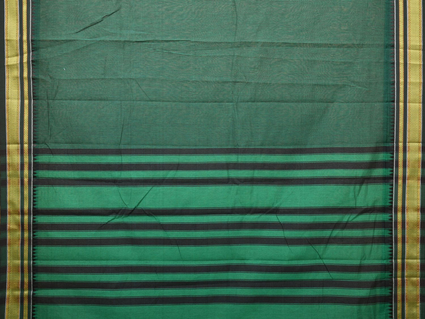 Green Bamboo Cotton Saree with Small Checks Design bc0116