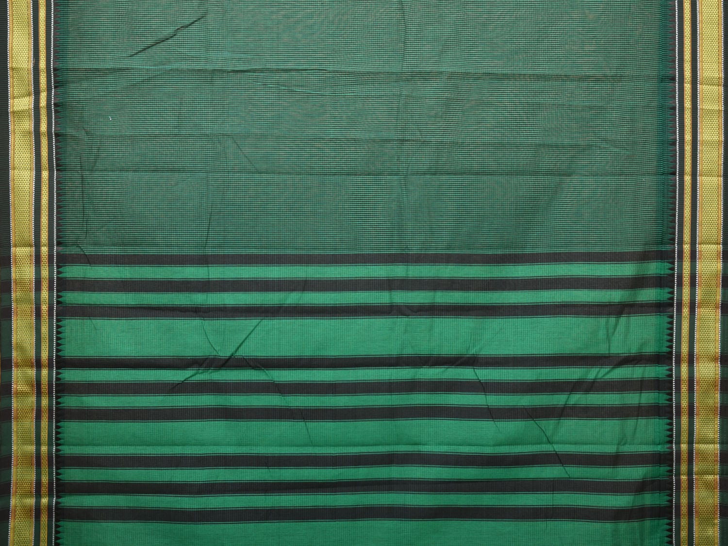 Green Bamboo Cotton Saree with Small Checks Design bc0116