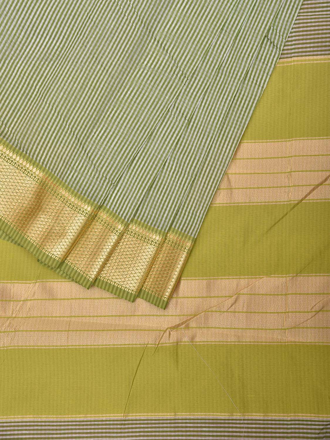 Green Bamboo Cotton Saree with Small Checks Design No Blouse bc0659
