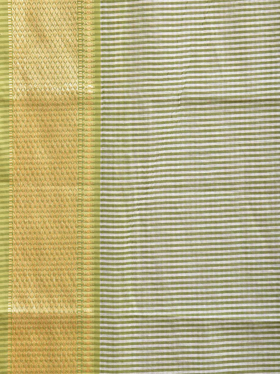 Green Bamboo Cotton Saree with Small Checks Design No Blouse bc0659