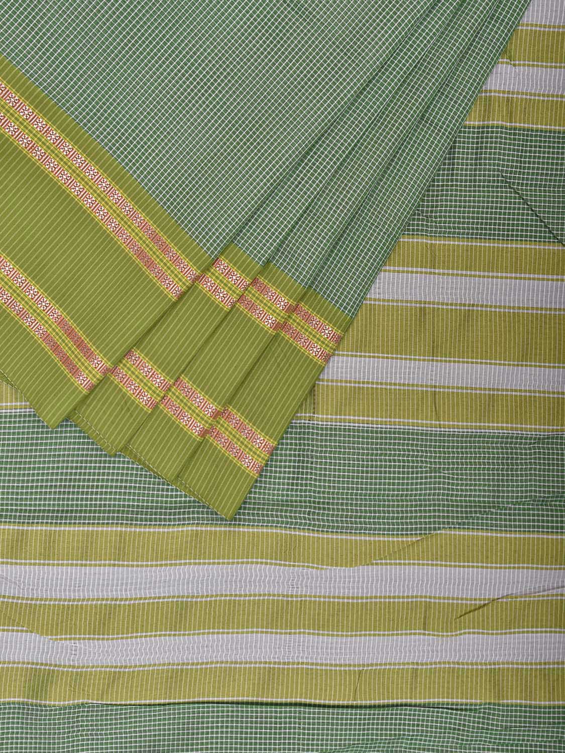 Green Bamboo Cotton Saree with Small Checks Design No Blouse bc0772