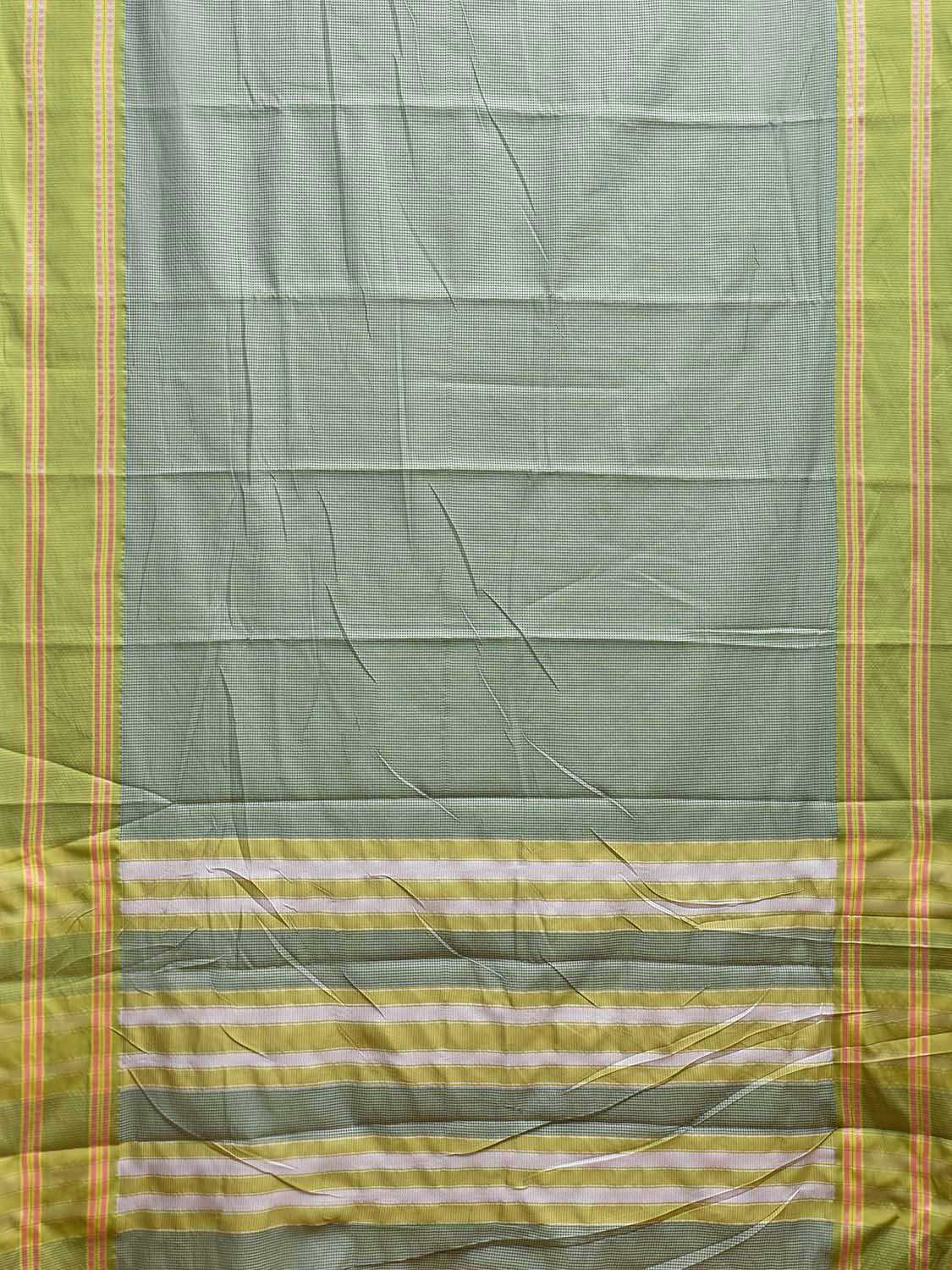 Green Bamboo Cotton Saree with Small Checks Design No Blouse bc0772