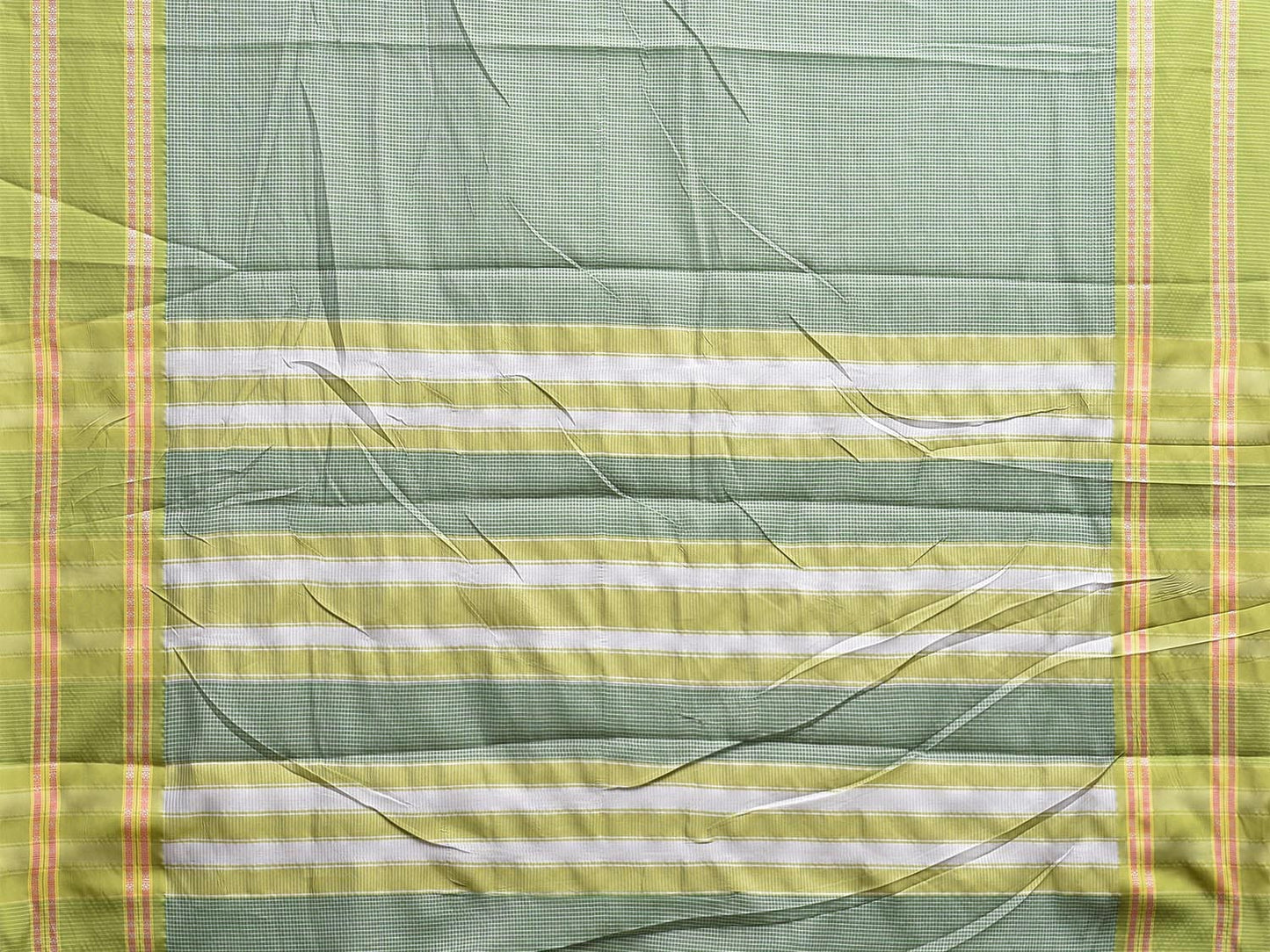 Green Bamboo Cotton Saree with Small Checks Design No Blouse bc0772