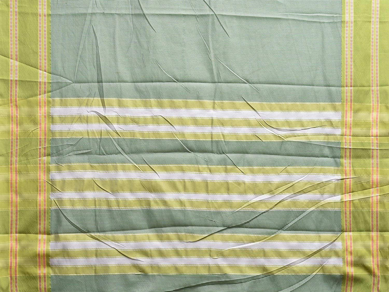 Green Bamboo Cotton Saree with Small Checks Design No Blouse bc0772