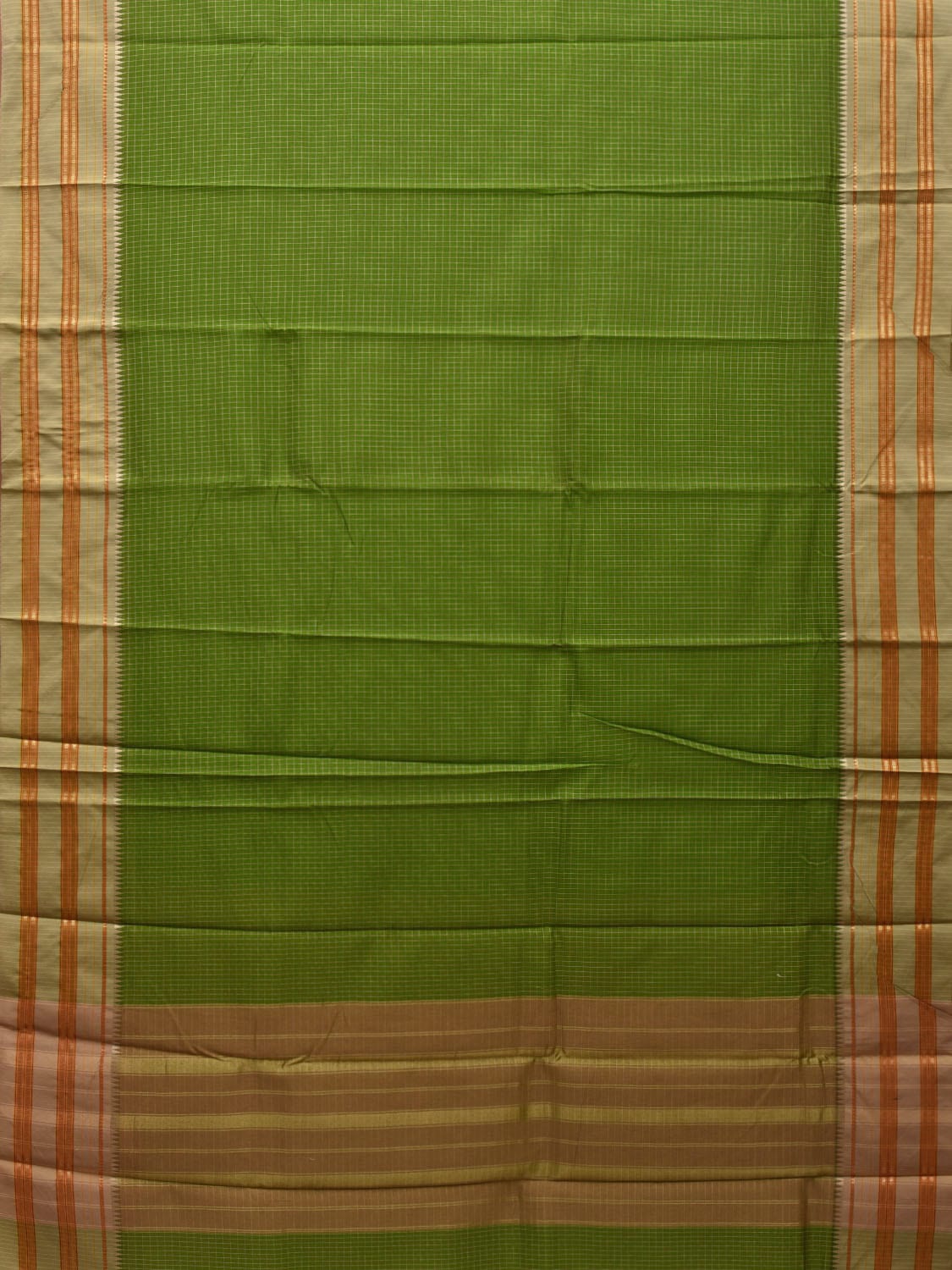 Green Bamboo Cotton Silk Saree with Checks Design bc0058