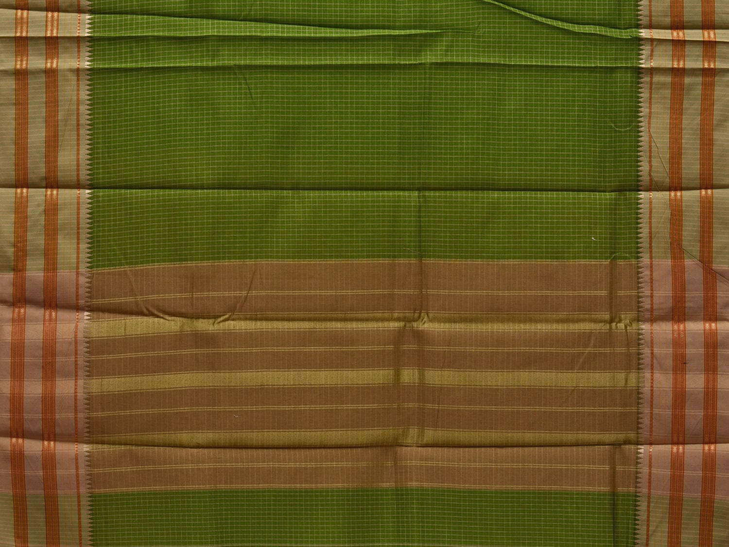 Green Bamboo Cotton Silk Saree with Checks Design bc0058