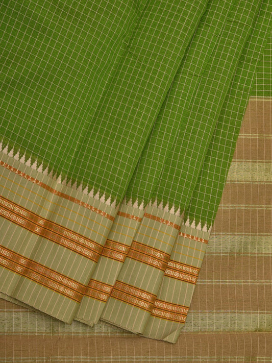 Green Bamboo Cotton Silk Saree with Checks Design bc0058