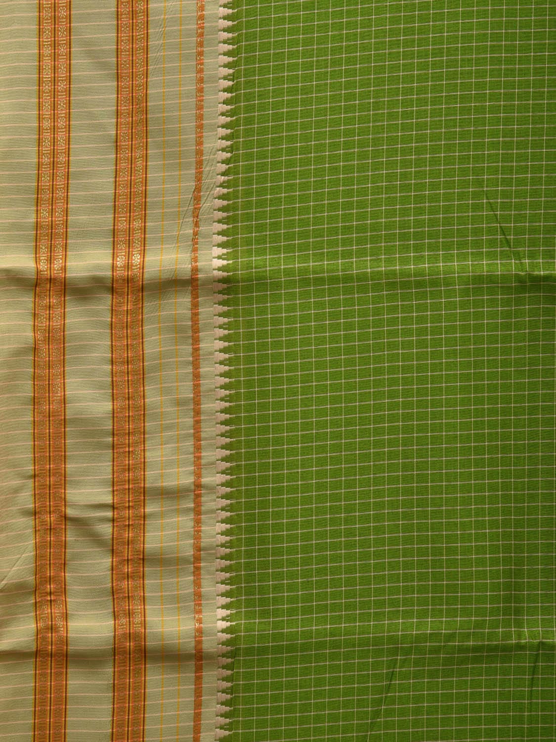 Green Bamboo Cotton Silk Saree with Checks Design bc0058
