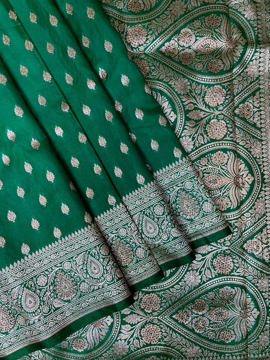 Green Banaras Katan Silk Saree with Body Butti and Stone Work Design b0383ds