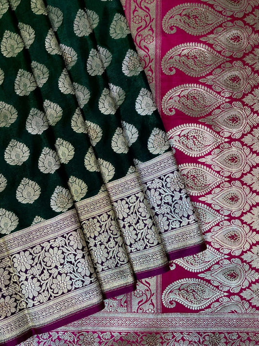 Green Banaras Katan Silk Saree with Body Butti and Stone Work Design b0395ds