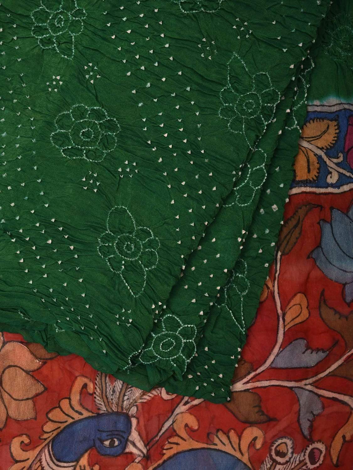 Green Bandhani Banaras Georgette Saree with Pallu Kalamkari Design bn0262