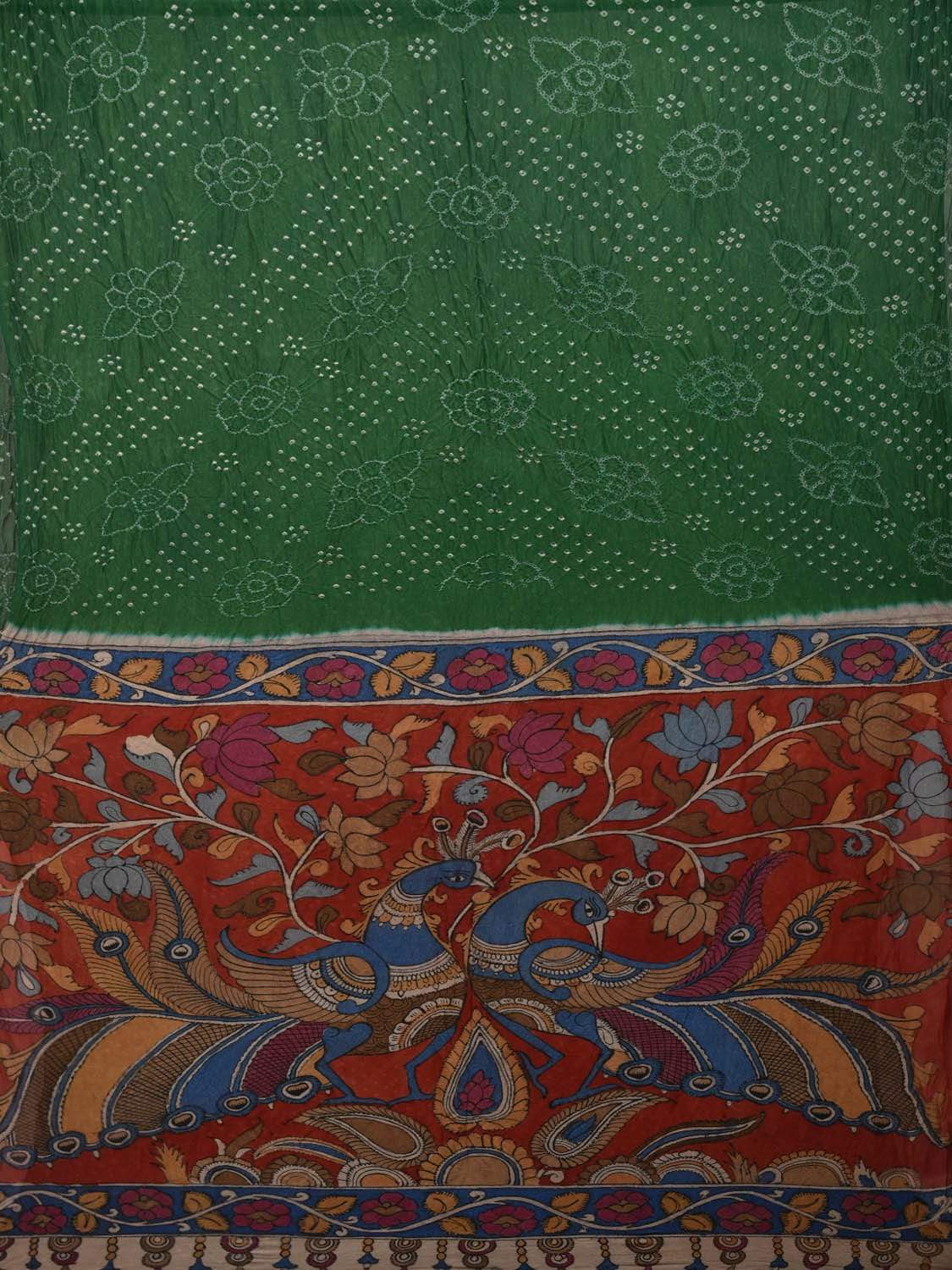 Green Bandhani Banaras Georgette Saree with Pallu Kalamkari Design bn0262