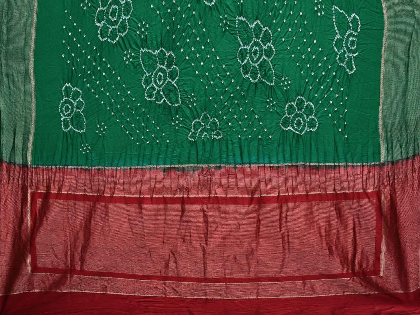 Green Bandhani Kanchipuram Silk Handloom Saree with Flowers Design bn0202