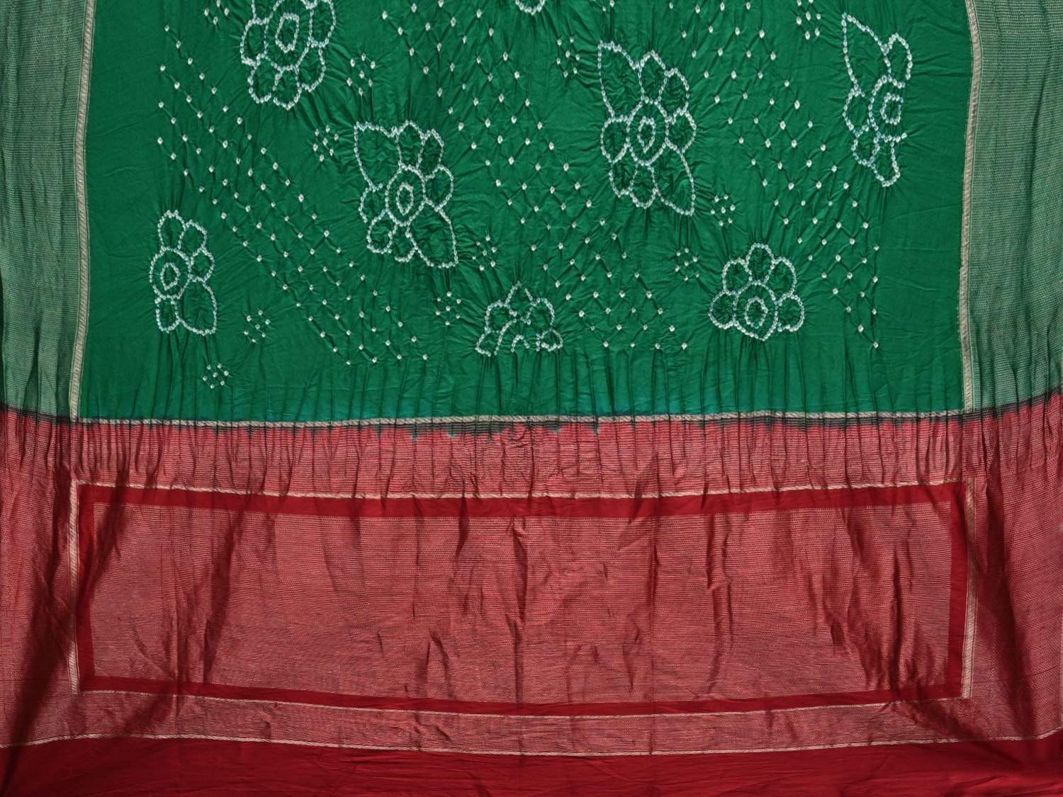 Green Bandhani Kanchipuram Silk Handloom Saree with Flowers Design bn0202