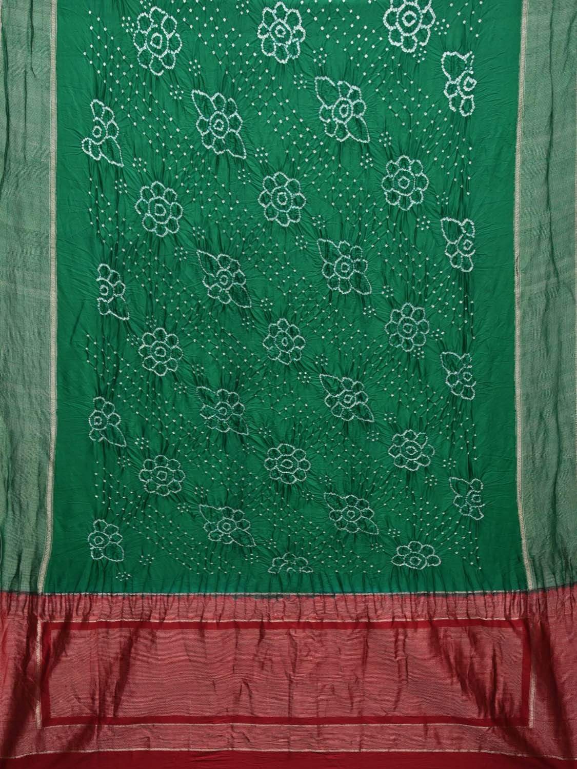 Green Bandhani Kanchipuram Silk Handloom Saree with Flowers Design bn0202