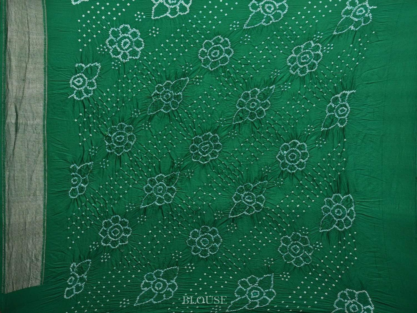 Green Bandhani Kanchipuram Silk Handloom Saree with Flowers Design bn0202