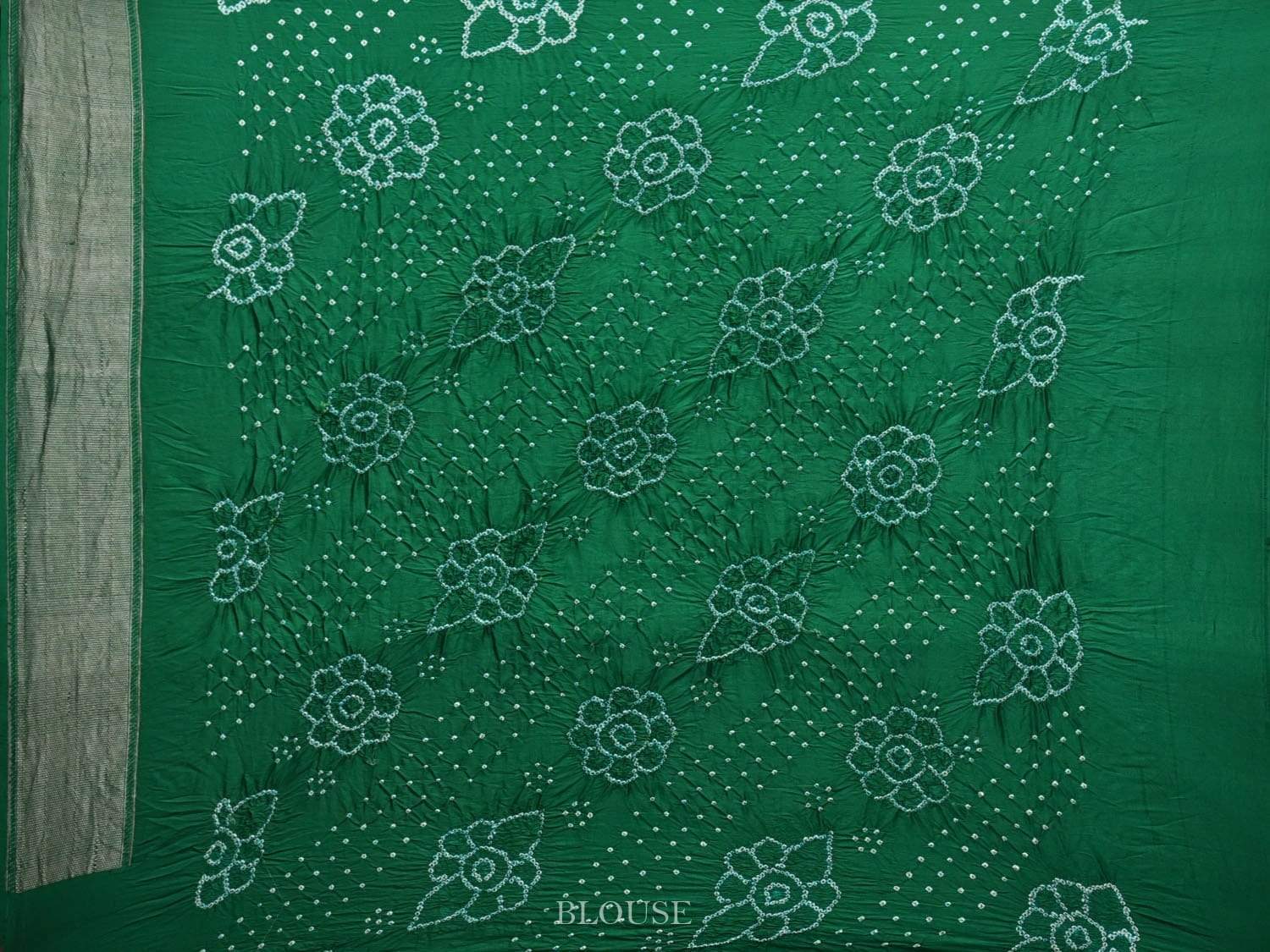 Green Bandhani Kanchipuram Silk Handloom Saree with Flowers Design bn0202